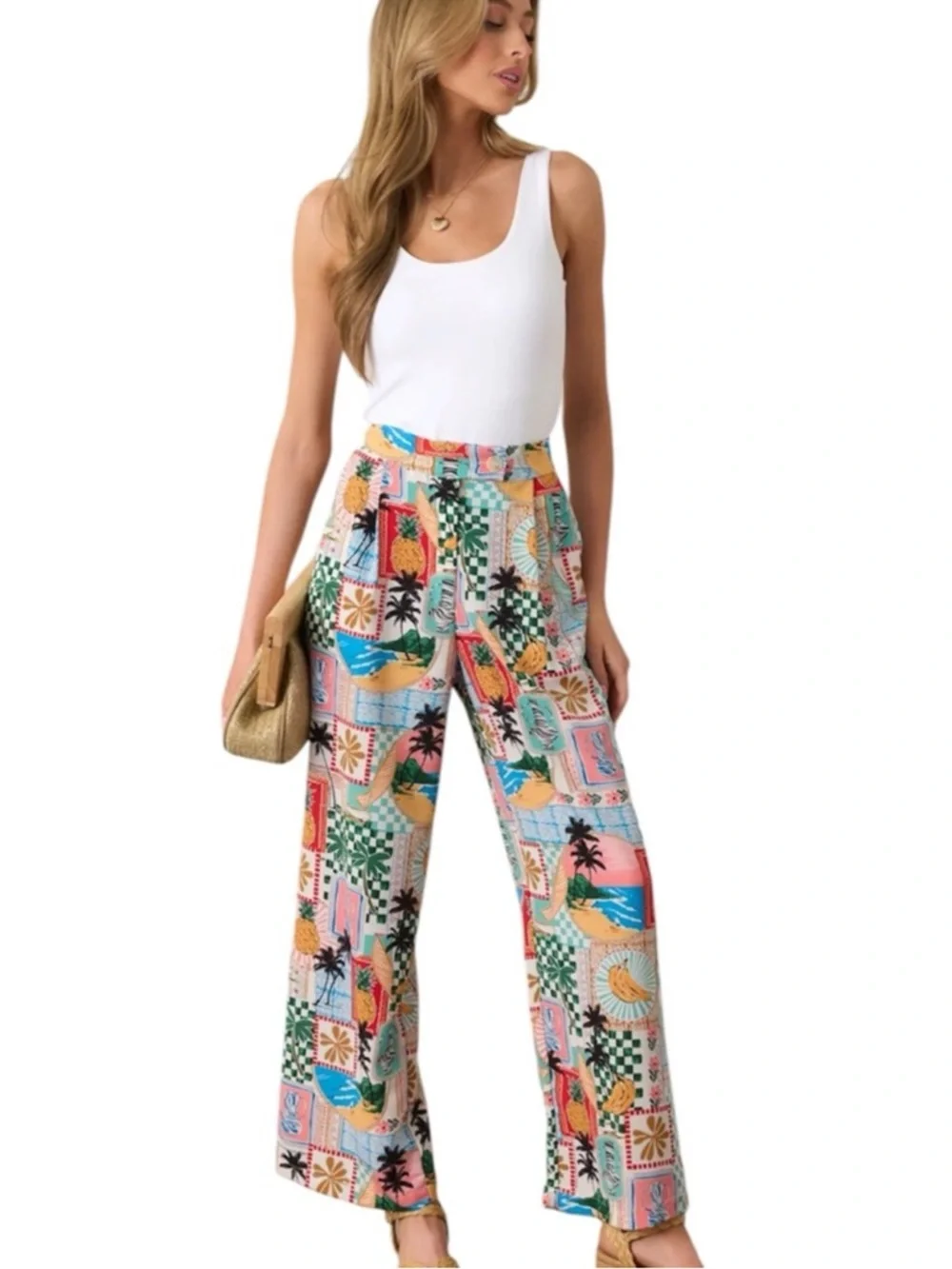 NWT Skies are Blue Castaway Calm Multi TROPICAL PRINT PANTS Size Small - Picture 2 of 13